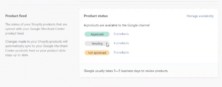 Google Ads Shopify Integration Product Feed Status