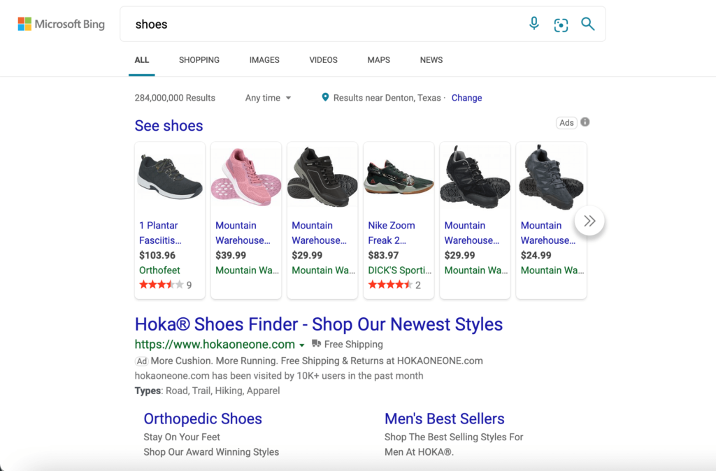 Bing Ads Shopping Ads Shoes