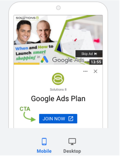 Google Ads CTA Button YouTube preview