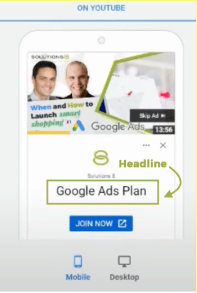 Google Ads Dashboard YouTube Headline screenshot
