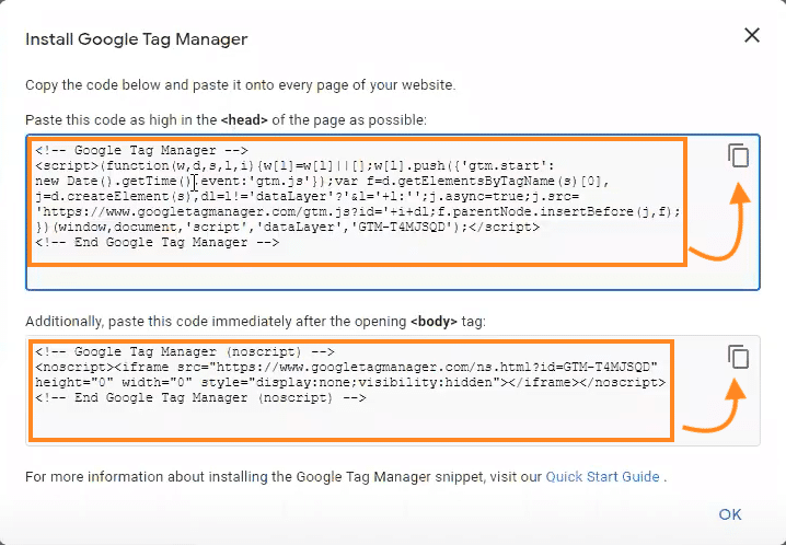 Installing head and body tracker Google Tag Manager
