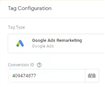 Conversion ID tag configuration for Google Ads Remarketing