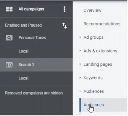 How to add audiences in Google Ads dashboard