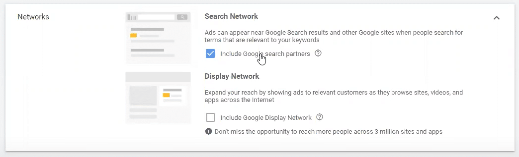 Search network set up in Google Ads for lead generation