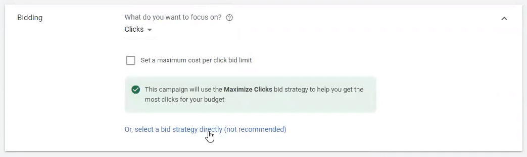 Selecting a bid strategy directly in Google Ads