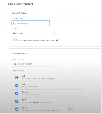 Google Tag Manager account creation - detail