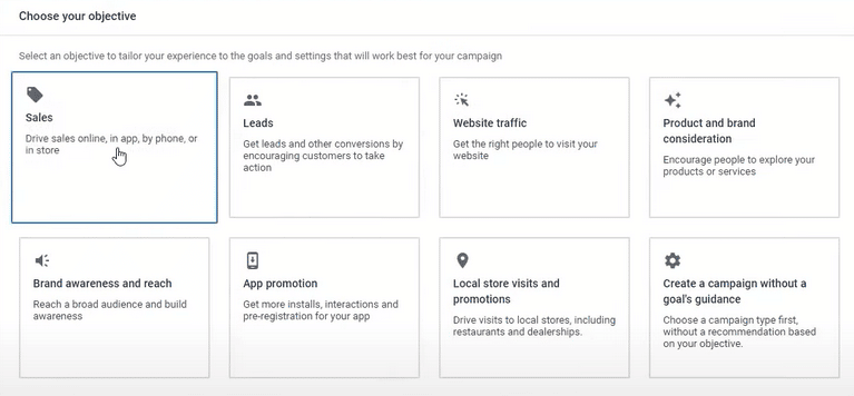 Choose your objective: Sales