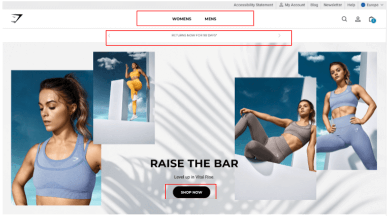 Gymshark website header CRO