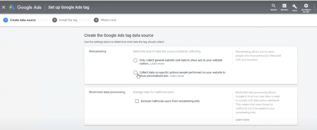 Create the Google Ads Tag Data Source