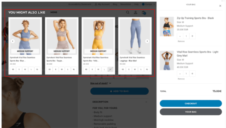 Gymshark website product page ATC CRO