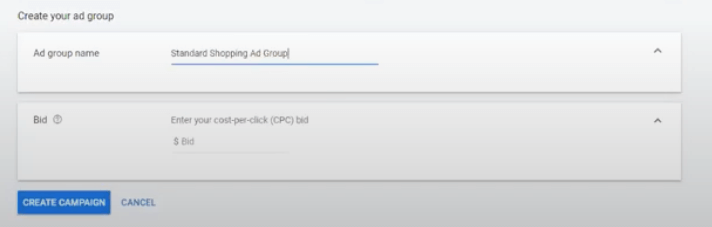 Create Your Ad Group - Standard Shopping