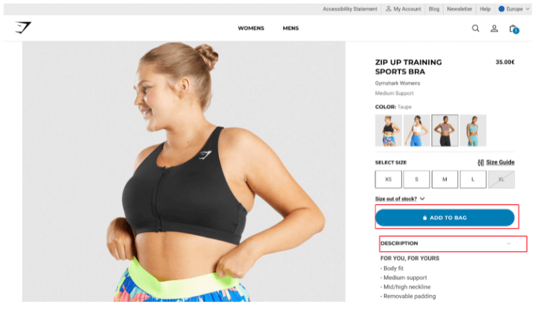Gymshark website product page CRO
