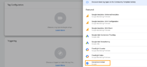 choose conversion linker in Google Tag Manager