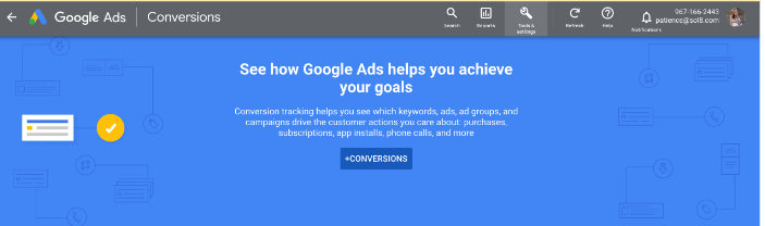 Conversions page in Google Ads dashboard