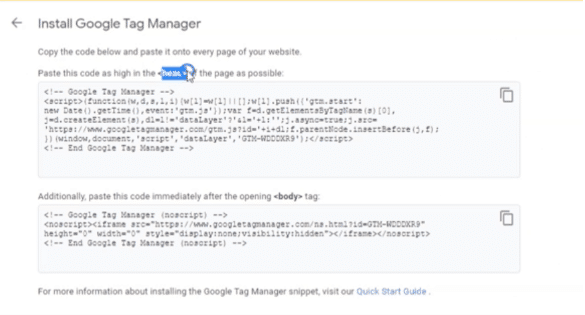 Google Tag Manager installation codes