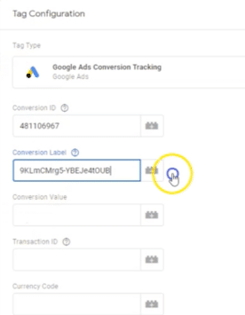 Google Ads tracking website conversions (Google Tag Manager) - paste your Conversion ID and Conversion Label