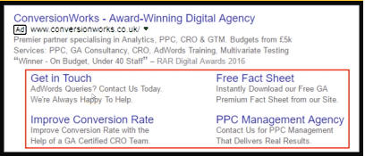 Google Ads Brand campaign tutorial - sitelink extensions example