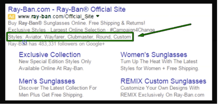 Google Ads Brand campaign tutorial - structured snippets example