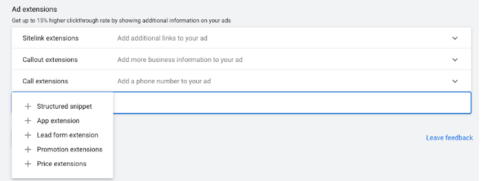 Google Ads Brand campaign tutorial - build other ad extensions