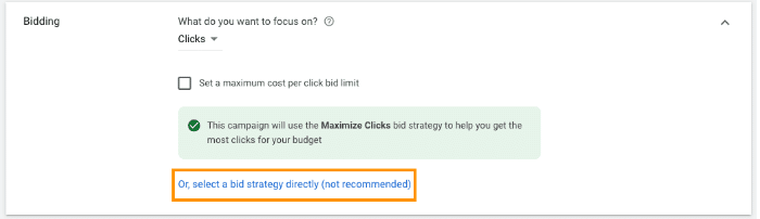 Google Ads General campaign tutorial - select a bid strategy