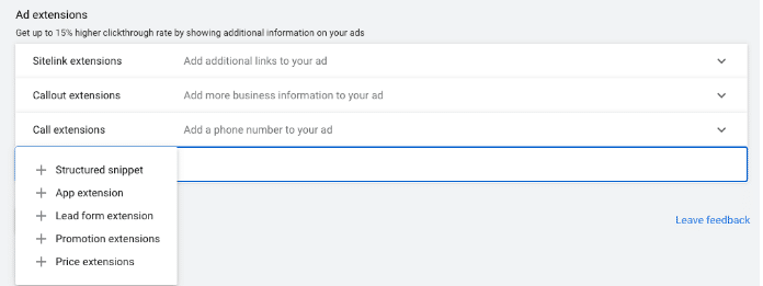 Google Ads general campaign tutorial - ad extensions