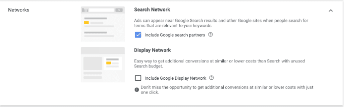 Google Ads competitor campaign tutorial - selecting a network