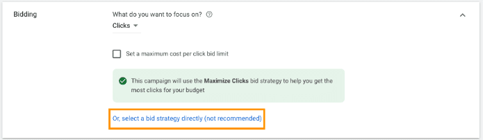 Google Ads competitor campaign tutorial - select a bid strategy