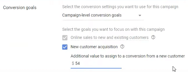 assigning an additional value to new customer acquisition in Google Ads