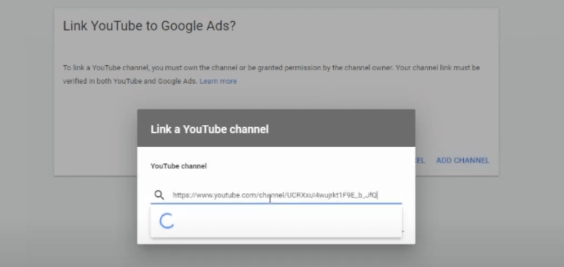 Connect Your Google Ads and YouTube Account - adding your channel's URL