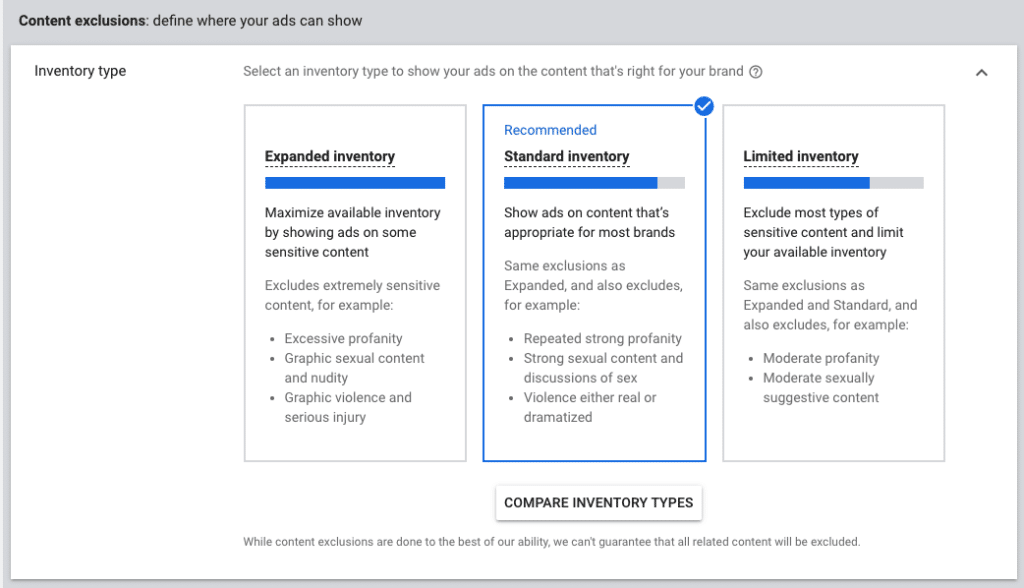 How to Create a Lead Generation Campaign in YouTube - selecting inventory types