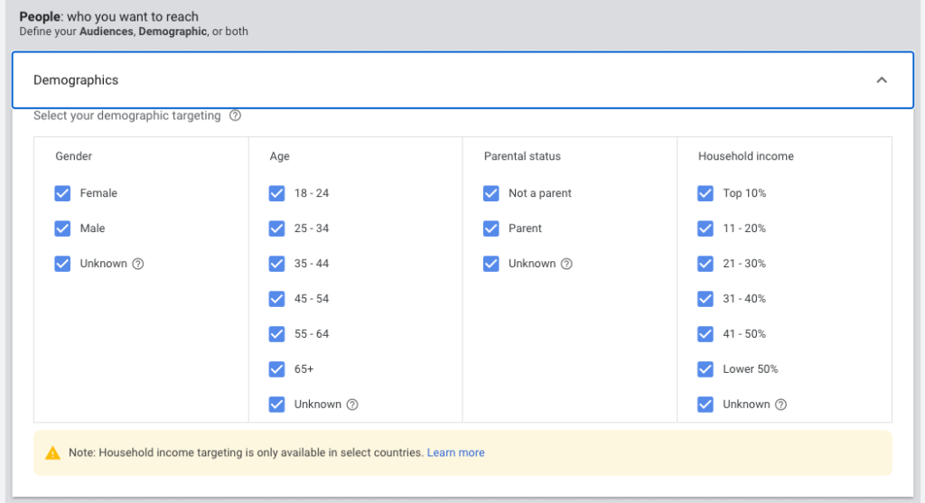 How to Create a Lead Generation Campaign in YouTube - adding demographics