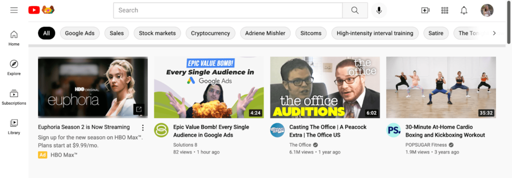 YouTube homepage