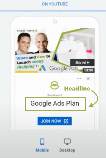 YouTube Ads mobile display - headline