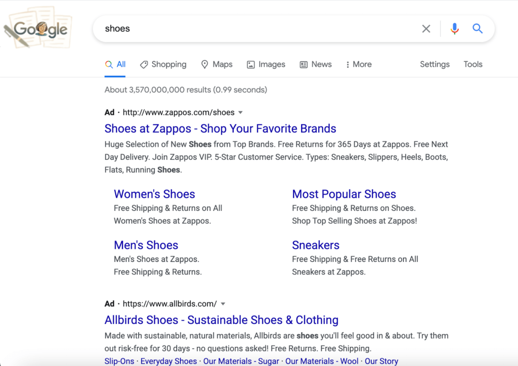 Google Ads search results page (SERP)