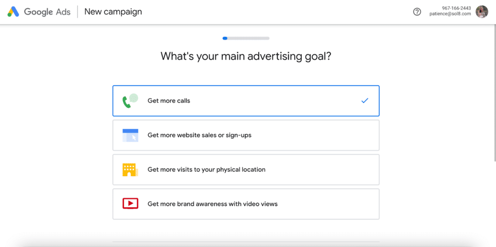 Google Ads start a new campaign