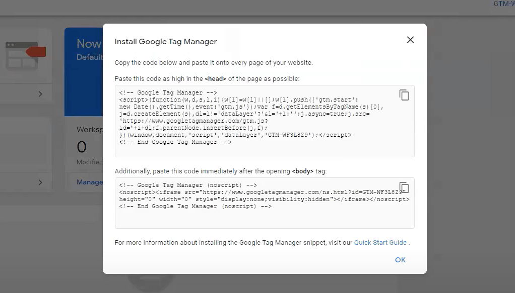 Google Tag Manager installation code