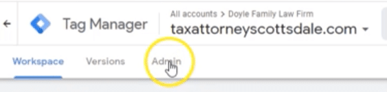 Google Tag Manager admin section