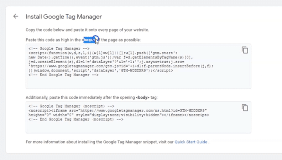 Google Tag Manager installation codes