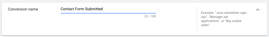 Google Ads tracking website conversions - conversion name
