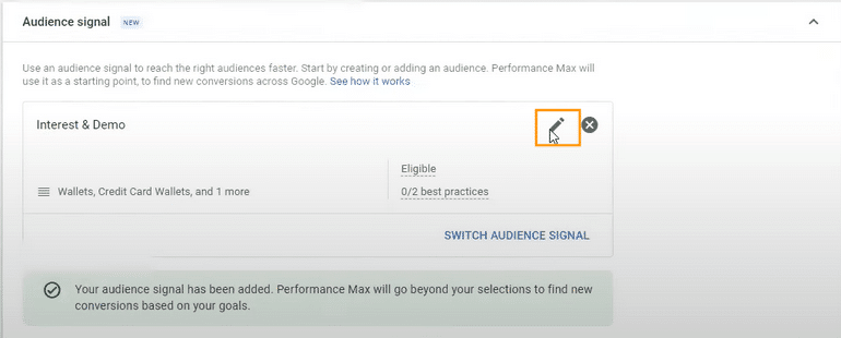 Performance Max asset groups - editing your audience signal