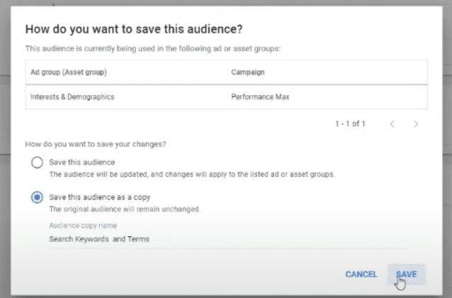 Performance Max asset groups - save audience segment