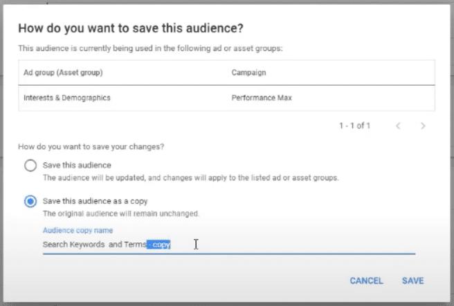 Performance Max asset groups - rename the audience segment