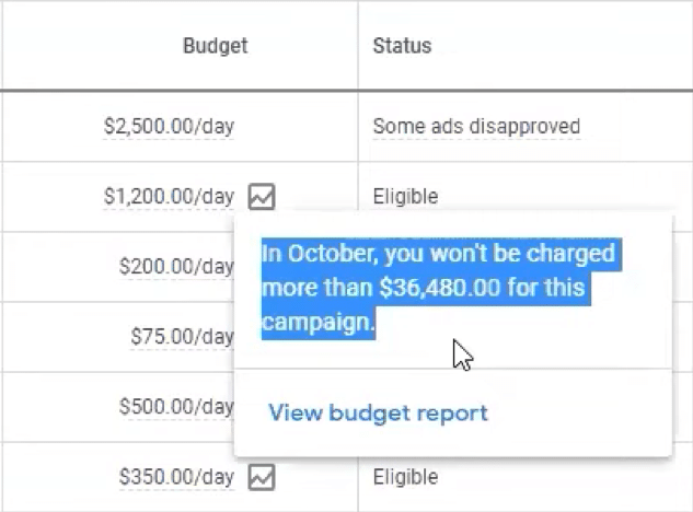 Google Ads monthly charges