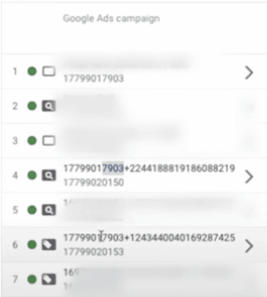 Google Analytics data showing ID number of campaign