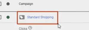 screenshot of Standard Shopping campaign