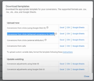 Conversions from clicks (enhanced conversion for leads) option in Google Ads