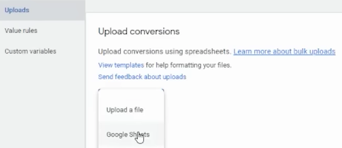 Uploading conversions in Google Ads