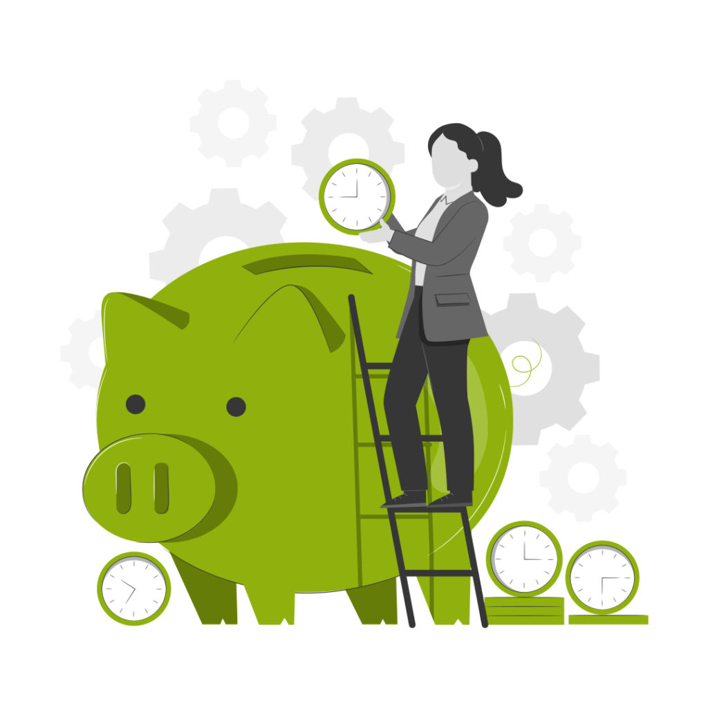 Solutions 8 Blog Graphic - female figure putting money into a piggy bank